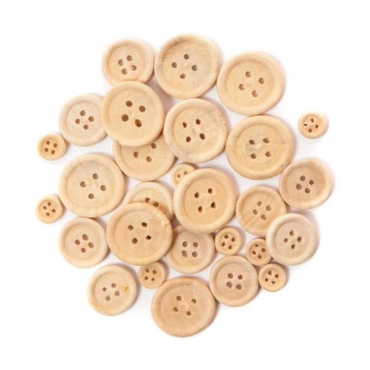 Nasturi din lemn natural set 30 bucati, Dalprint, 2x2cm, 1,8x1,8cm, 1x1cm