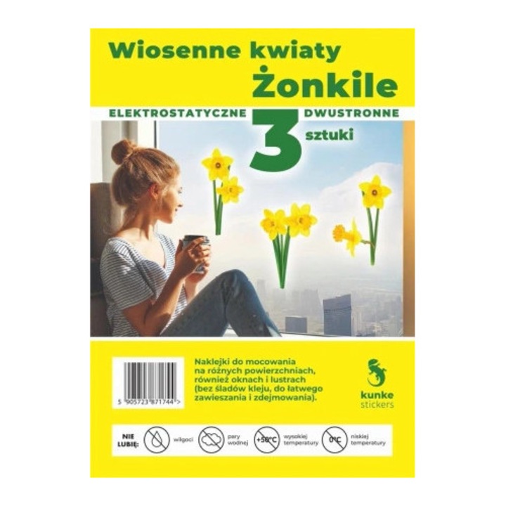 Set de 3 autocolante electrostatice cu flori de primavara, Kunke, A3, multicolor