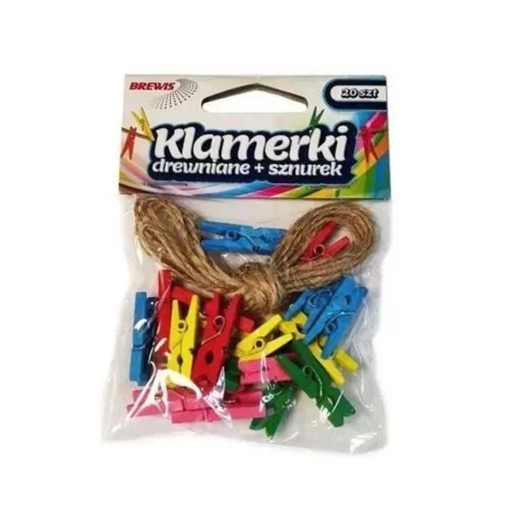 Zsinór szett 20 csipesszel, Brewis, többszínű, 2.5x0.3cm