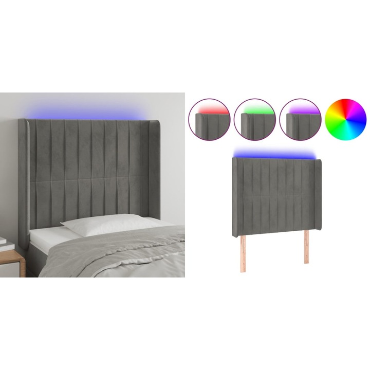 Tablie de pat cu LED, gri deschis, 83x16x118/128 cm, catifea