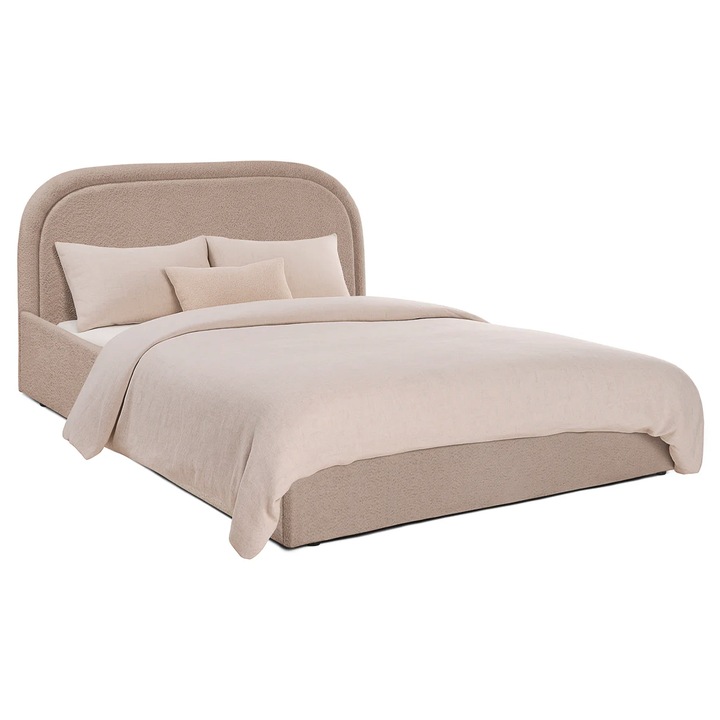 Pat Tapitat Cloud, 160x200 cm, cu somiera rabatabila si lada de depozitar, Bej - Anthology