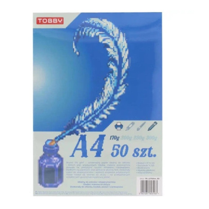 Hartie Brystol A4, 170g, 50 foi, alb, neted