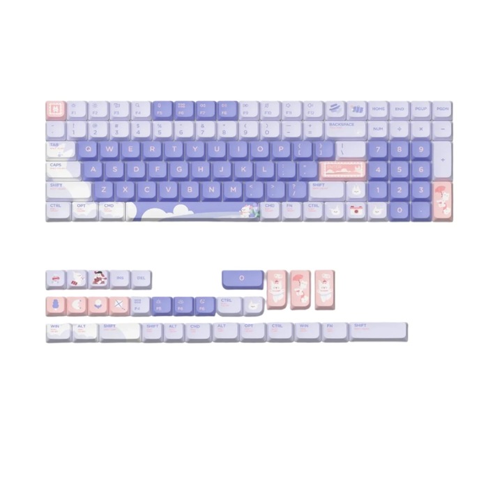 Kit butoane NuPhy Travel Bunny nSA Profile Dye-sub PBT Keycaps, Compatibil cu switch-uri MX Low Profile, ANSI US