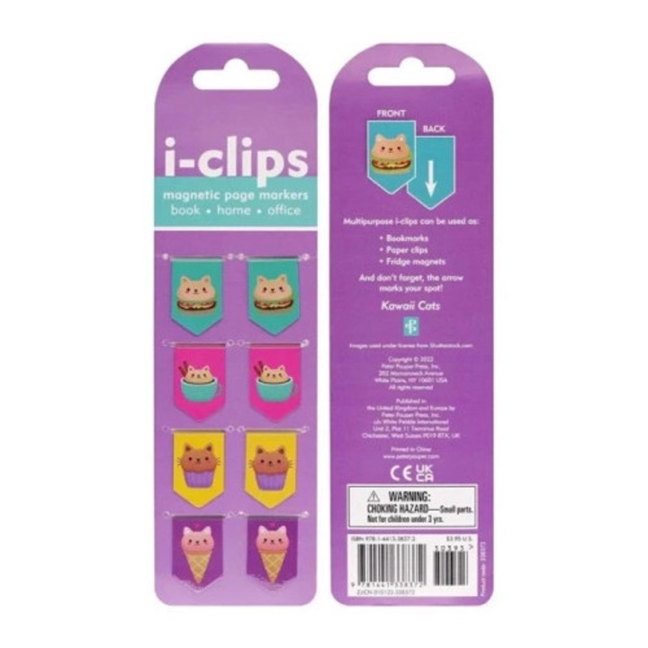 Set de 8 semne de carte magnetice Kawaii, Peter Pauper Press