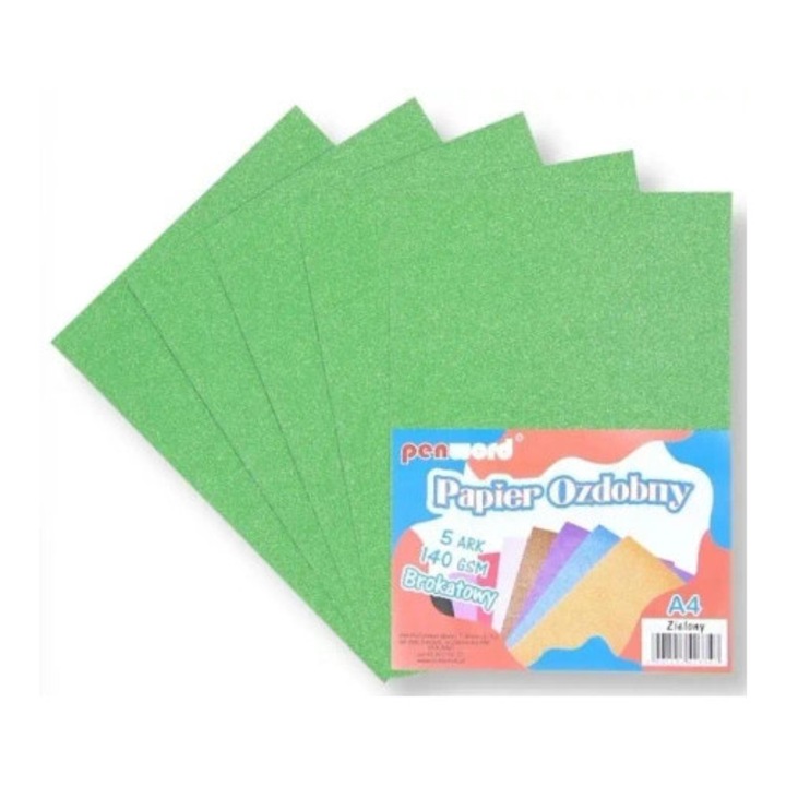 A4-es kézműves papír, Penword, 140g, zöld, 5 lapos szett
