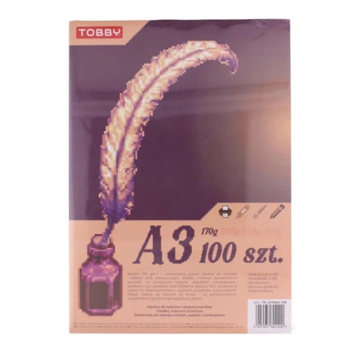 Set 100 coli carton A3, Tobby, 170 g/m2