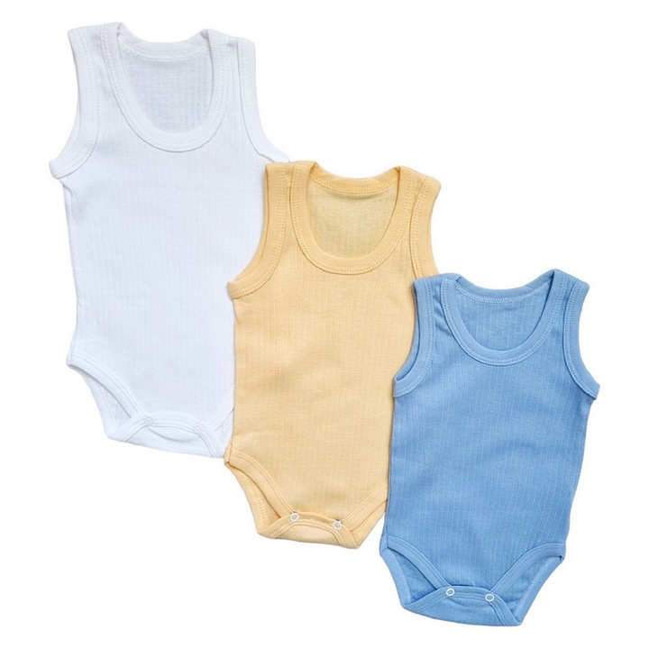 Set 3 body maiou de bumbac pentru bebelusi, Multicolor, Multicolor