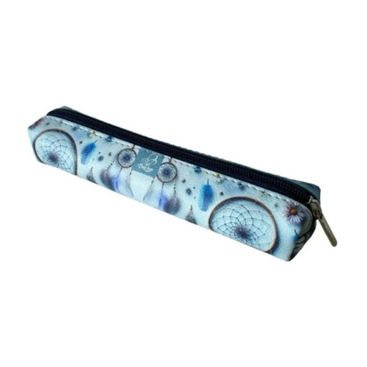 Penar mini prost rectangular, Boho, Snow Blue, 18x4x4cm, pentru 8 instrumente de scris