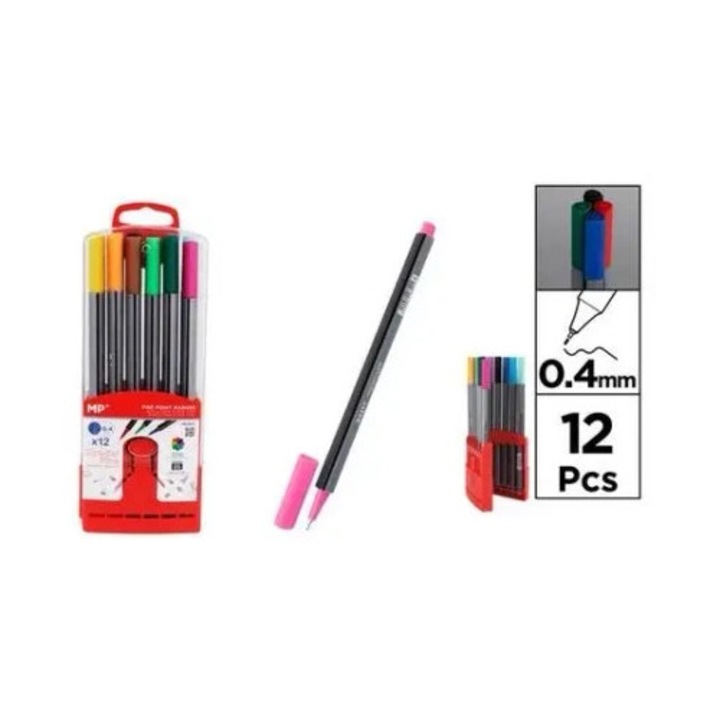 Маркер MP Main Paper 0,4мм, комплект 12 цвята, пластмаса