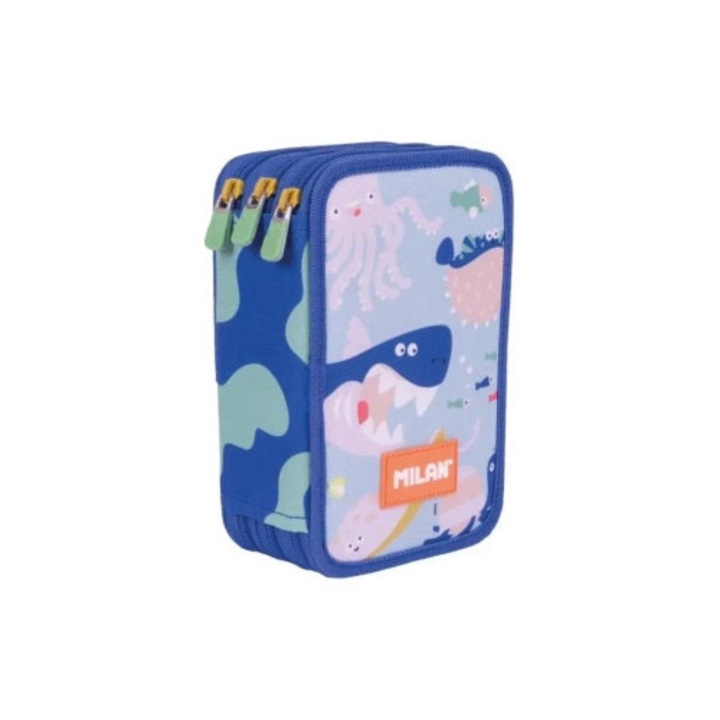 MILAN 3 szintes tolltartó, Blue Odyssey, komplett készlet, 19,5x13x7,5cm, többszínű