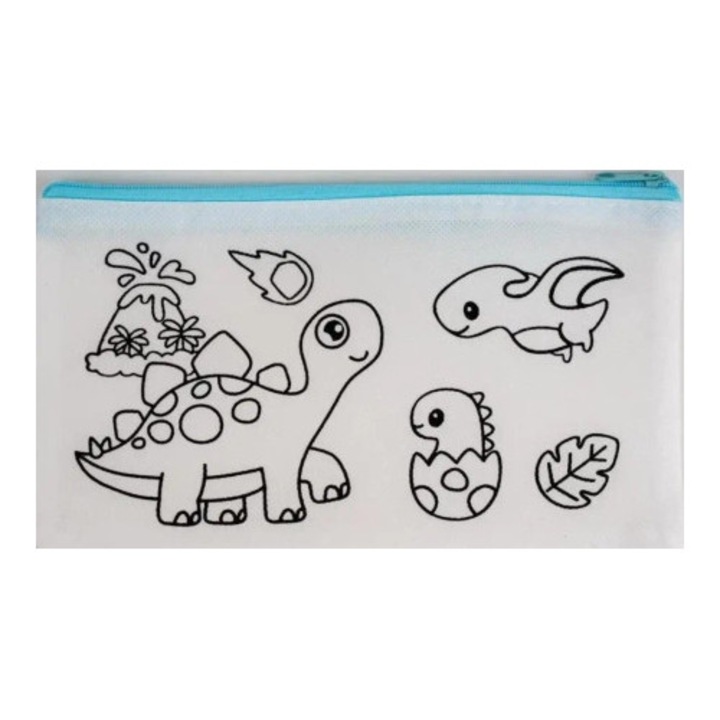 Fandy Tinting dino tolltartó, 21,5x13cm, festősablonnal, cipzárral