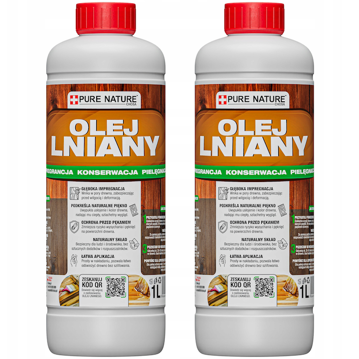 Set Ulei De In 2 x 1L, Chosa, Pure Nature Chosa, 2 L, Natural, Ecologic Si Prietenos Cu Mediul, Multifunctional, Fara Solventi, Ingrijeste lemnul, Culoare Chihlimbar, Bej