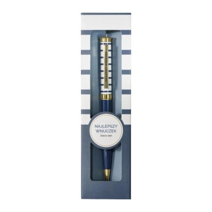 Pix de scris Be-Happy Gifts, design modern, pastel, metal, cu rezerve albastre, set in cutie eleganta