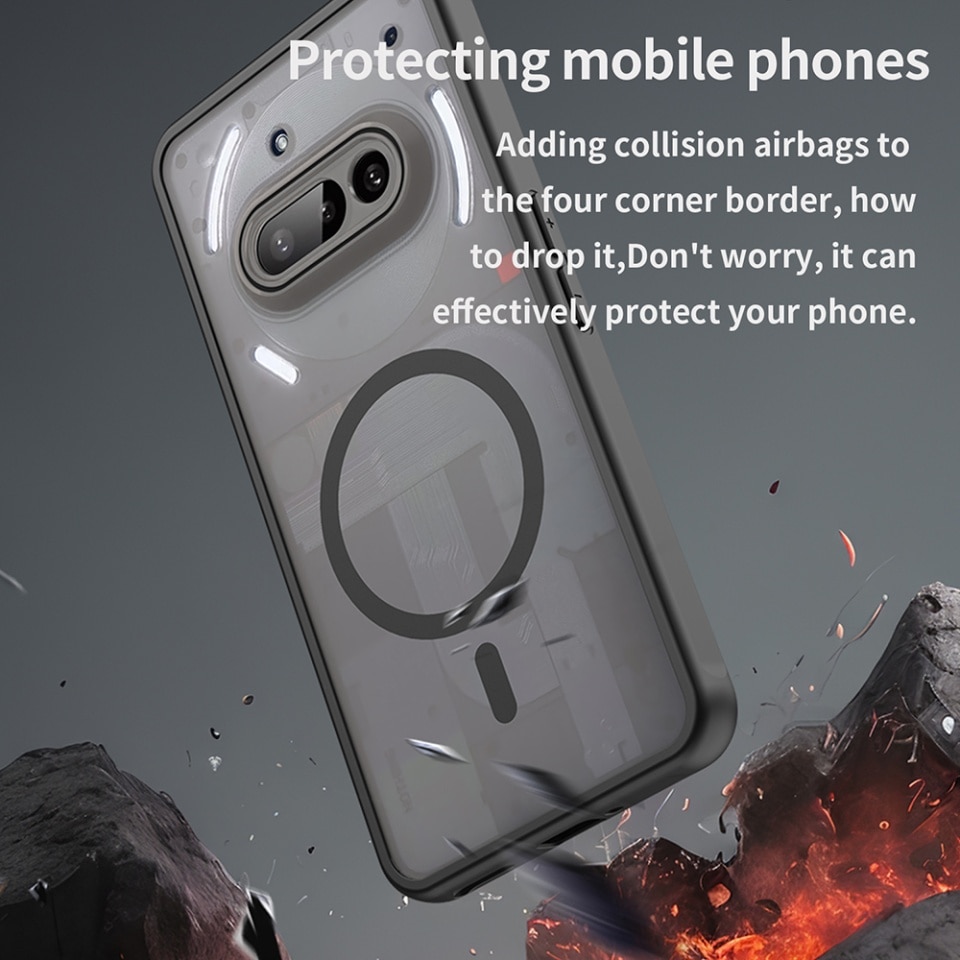 Husa pentru Nothing Phone (3a), SKYDDAR INNOVATION, HaloFrost MagSafe II, Antisoc, set cu sticker, Negru