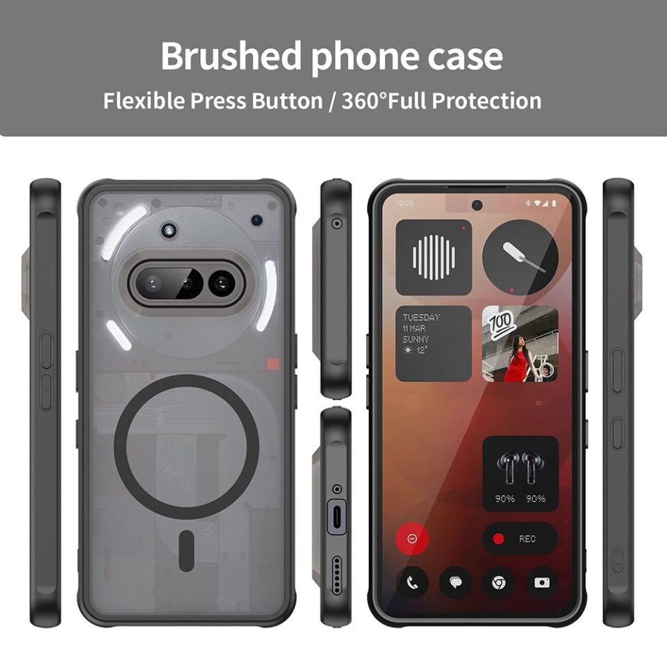 Husa pentru Nothing Phone (3a), SKYDDAR INNOVATION, HaloFrost MagSafe II, Antisoc, set cu sticker, Negru