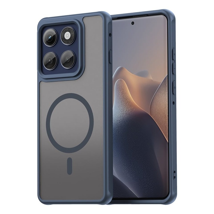 Husa pentru Motorola Edge 60 Pro, SKYDDAR INNOVATION, HaloFrost MagSafe II, Antisoc, set cu sticker, Bleumarin