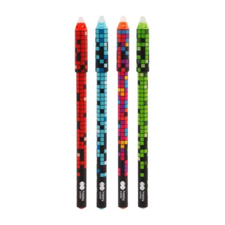 Pixuri Happy Color, set 12 buc, culoare albastra, cu radiera