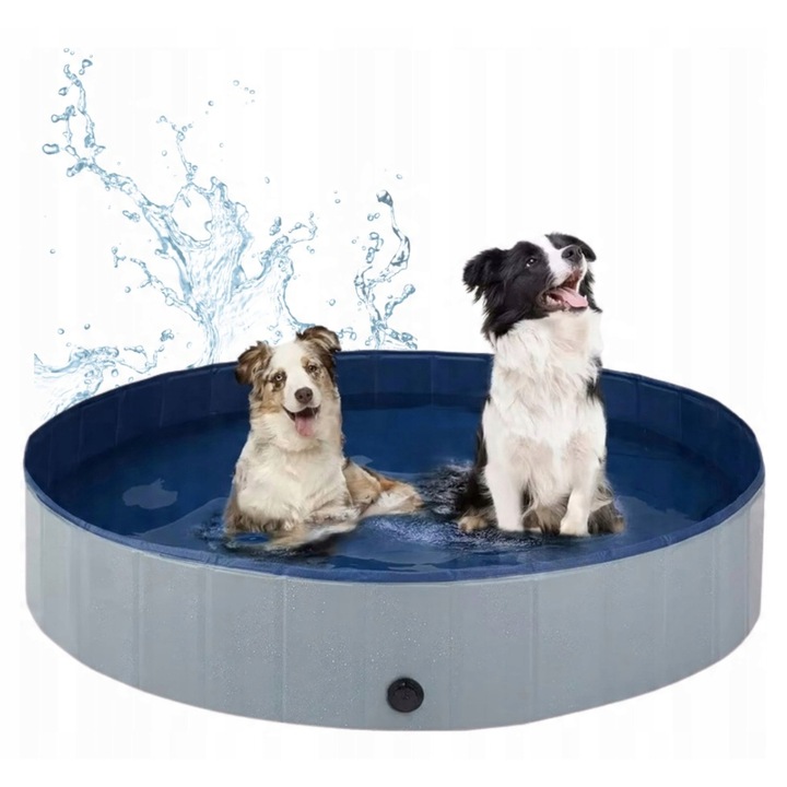 Piscina Pliabila Pentru Caini, Animale - Dimensiune L 120X30, Culoare Gri, Antiderapant, Fund Durabil Si Rezistent Al Piscinei, Margini Intarite Care Protejeaza Colturile Piscinei, Material Rezistent La Deteriorari Si Zgarieturi