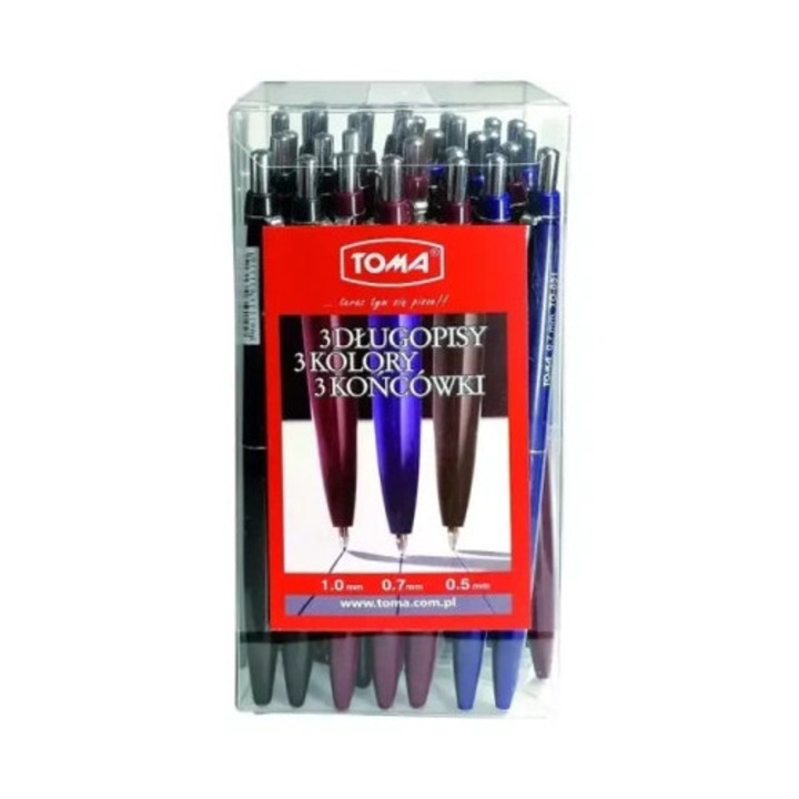 Pixuri automate set 30 bucati, TOMA, 3 culori, 0,5mm, 0,7mm, 1,0mm