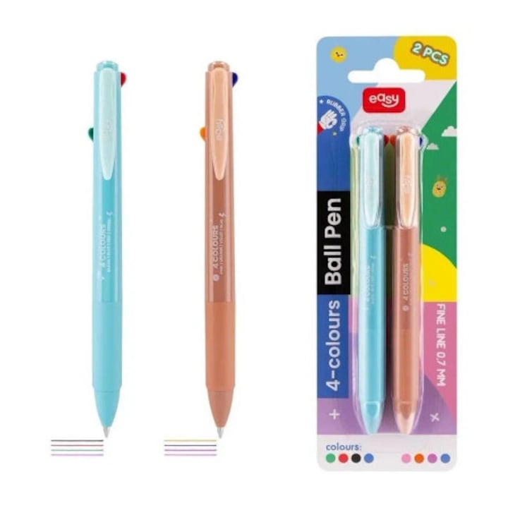 Set 2 Pixuri automate, Easy Stationery, 0.7mm, Roz / Albastru