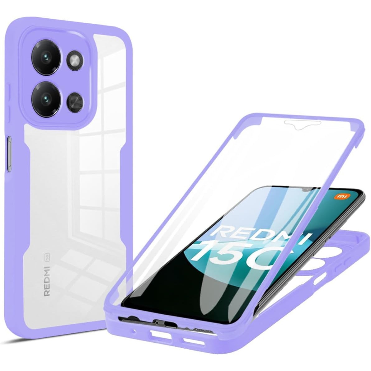 Set 360: Husa cu folie integrata pentru Xiaomi Redmi 15C 4G Protectie 360 fata / spate - mov