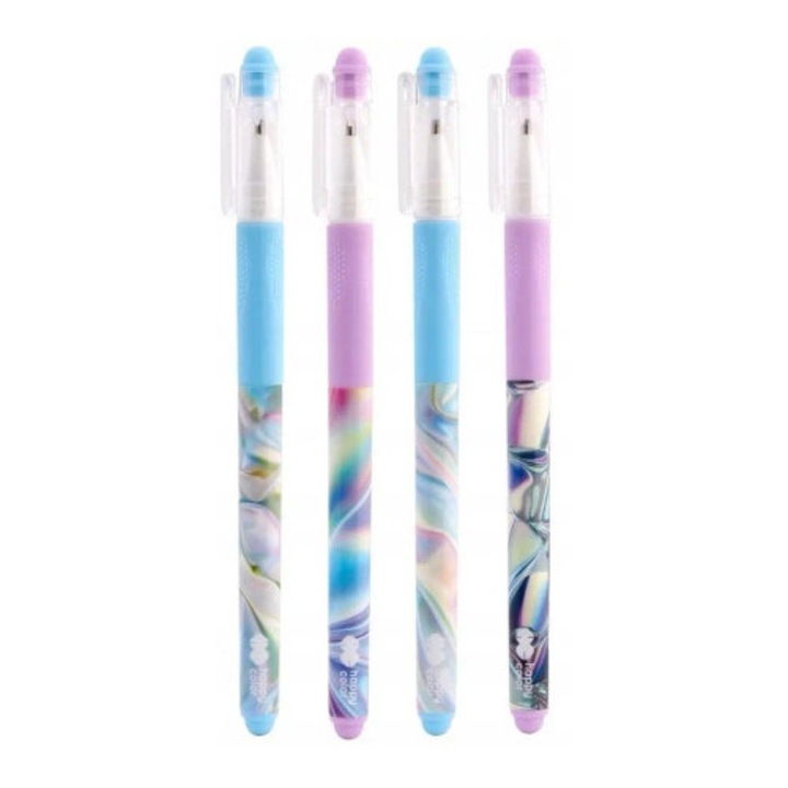 Pixuri Happy Color, set 12 buc, cerneala albastra, cu radiera