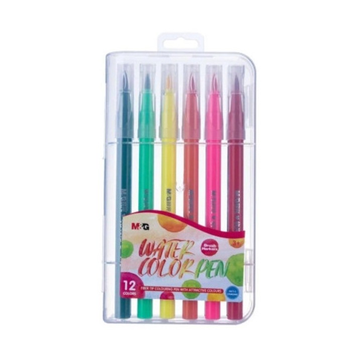 Pisak artystyczny M&G, 12 culori, efect de acuarela, 1-4 mm