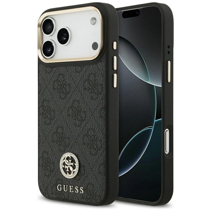 Калъф Guess с кристали за iPhone 17 Pro Max, черен, TPU