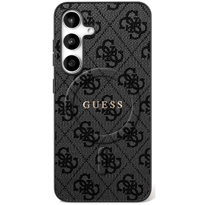 Калъф Guess 4G Ring Classic Logo с MagSafe, съвместим със Samsung Galaxy S25 FE, Черен