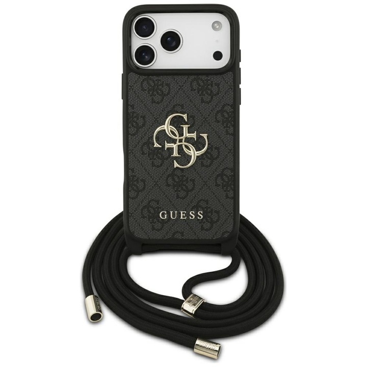 Husa pentru iPhone 17 Pro Max, Hardcase 4G CBDY Big Logo with Cord Strap, A39, Piele ecologica, Black
