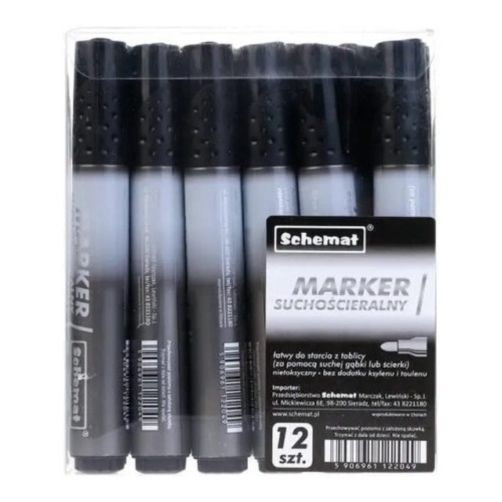 Marker permanent, Schemat, set 12 bucati, negru, rotund