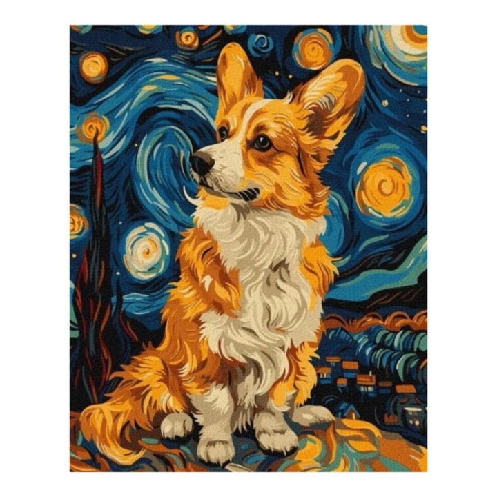 Számfestő készlet, Ideyka, Varázslatos corgi, 40x50cm, 3 ecset, környezetbarát festékek