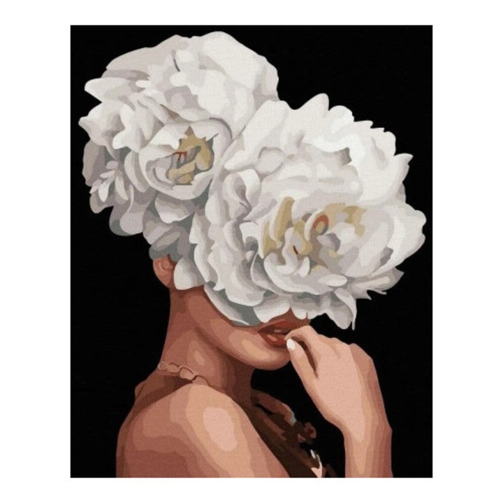 Set pictura pe numere, Twoje Hobby, femeie cu buchet de flori, 40x50cm