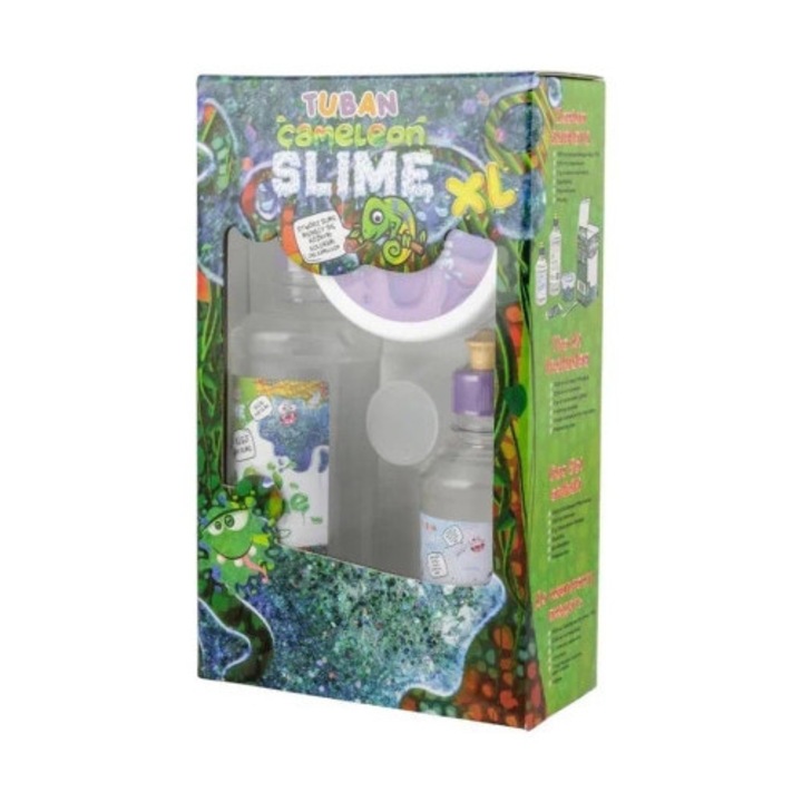 Set DIY Super Slime, 500ml adeziv turcoaz, 250ml activator, 5g glitter, ustensile incluse, Tuban
