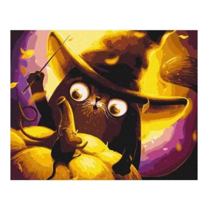 Set pictura dupa numere, Twoje Hobby, Kot Magik, 40x50cm, 25 culori