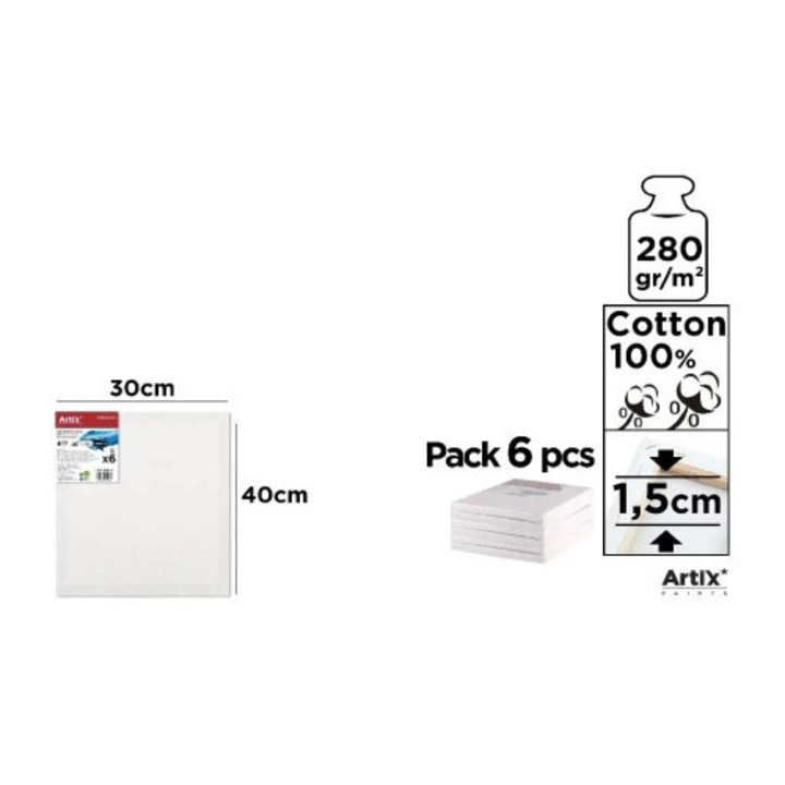 Set 6 panze Artix 30x40cm, 280g/m2, 100% bumbac, cadru din lemn