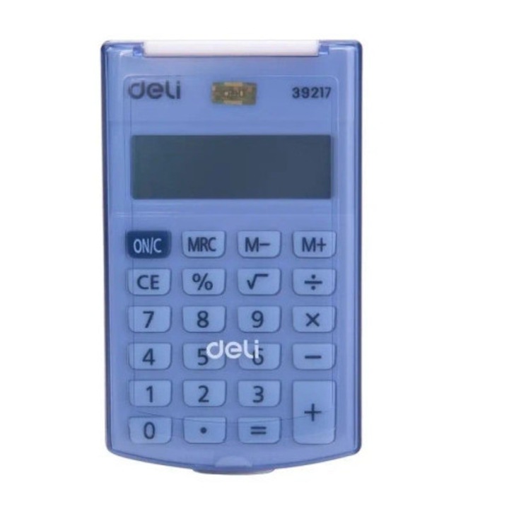 Calculator de birou DELI, 8 pozitii, albastru, 105x63x15mm, 3 ani garantie