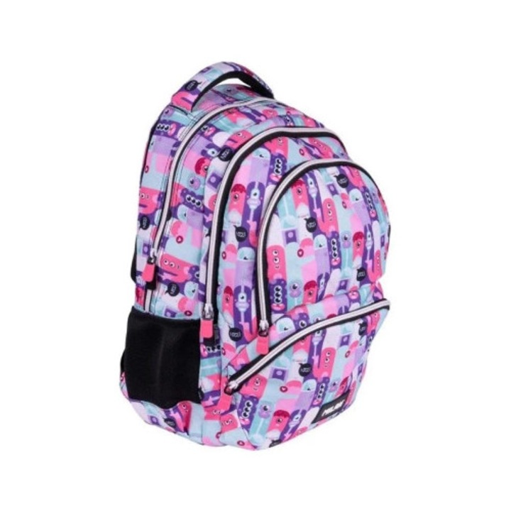 Ghiozdan mare scolar 25L MILAN, 4 compartimente, roz-liliu, 46,5x30x17cm