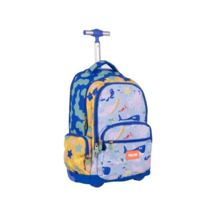 Ghiozdan pe roti MILAN Blue Odyssey 25L, 6 compartimente, albastru, 52x34,5x23cm