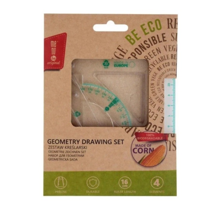 Set ecologic de desen MemoBe, 2 rigle transparente 16cm, raport tarie-flexibilitate, biodegradabil