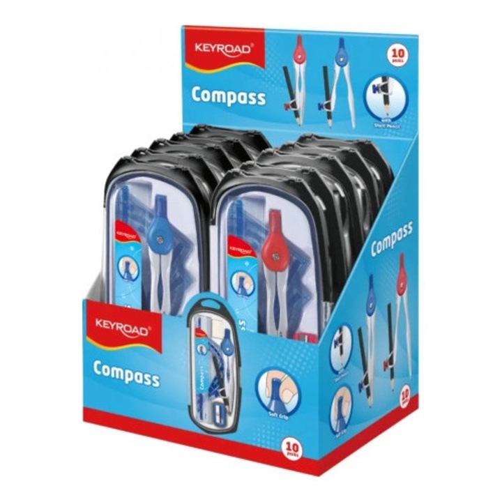 Keyroad geometriai eszközkészlet, 8 elem, vegyes színek, 10 db-os csomagolás