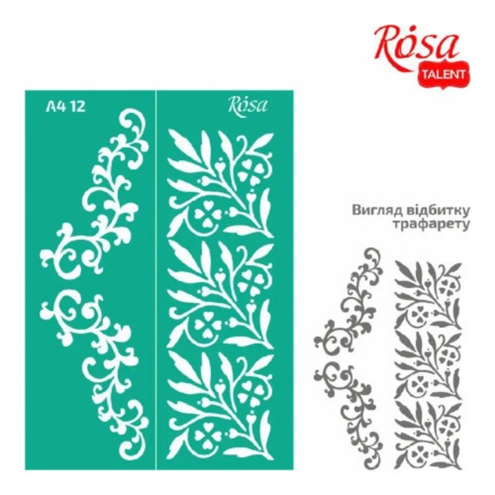 Dekoratív fali sablonok Rosa, növényi díszek, öntapadós, 21x29.7cm, szett