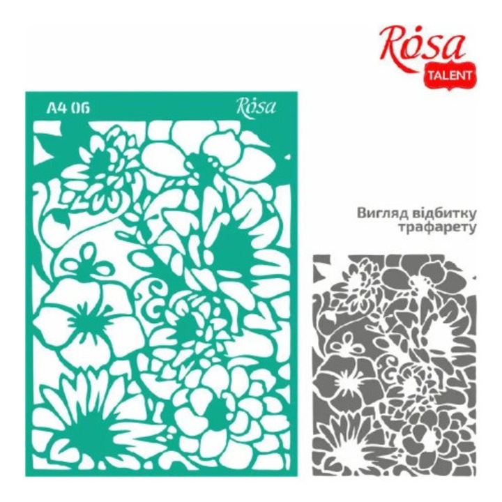 Dekoratív sablon Rosa, virágos díszítés, öntapadós, 21x29.7cm, szett