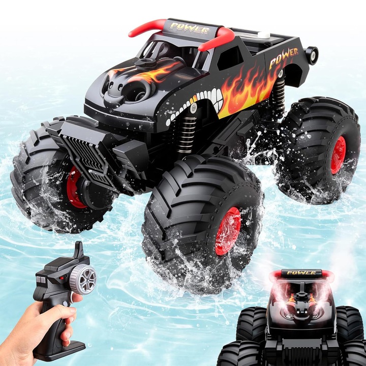 Wuciray® Количка с дистанционно управление, Monster Truck RC Амфибия 1:16 - 4x4 All-Terrain Off-Road, Водоустойчива, 4WD, Дълъг живот на батерията (60+ минути игра), за 6-12+ години, Идеален подарък, Черна