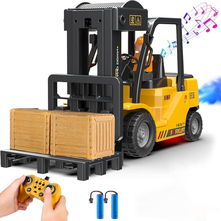 Wuciray® Távirányítós autó, átalakítható 2 az 1-ben RC targonca - villával és horoggal, 11 csatornás, lámpákkal, permetezővel, 6+ éves gyermekeknek