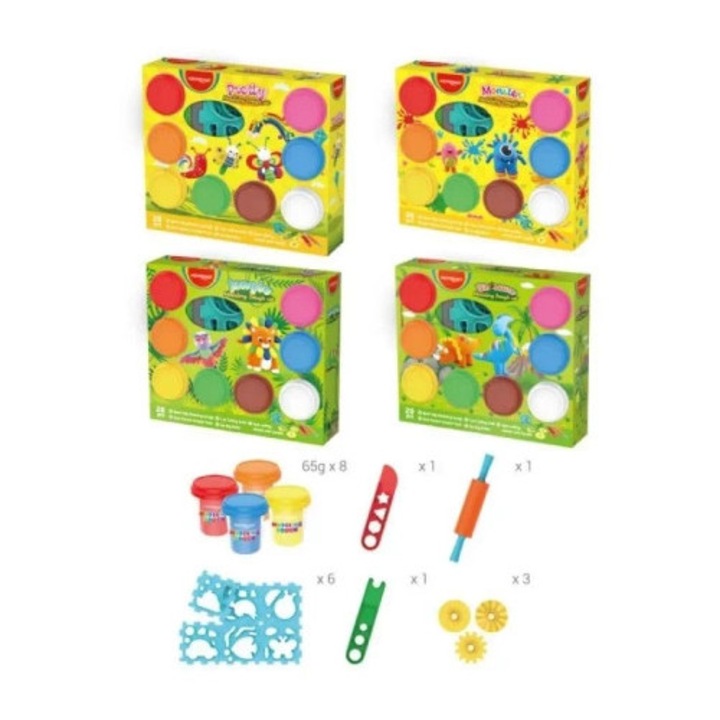 Plastilina készlet 8x65g, Keyroad, vegyes színek, eszközök és formák