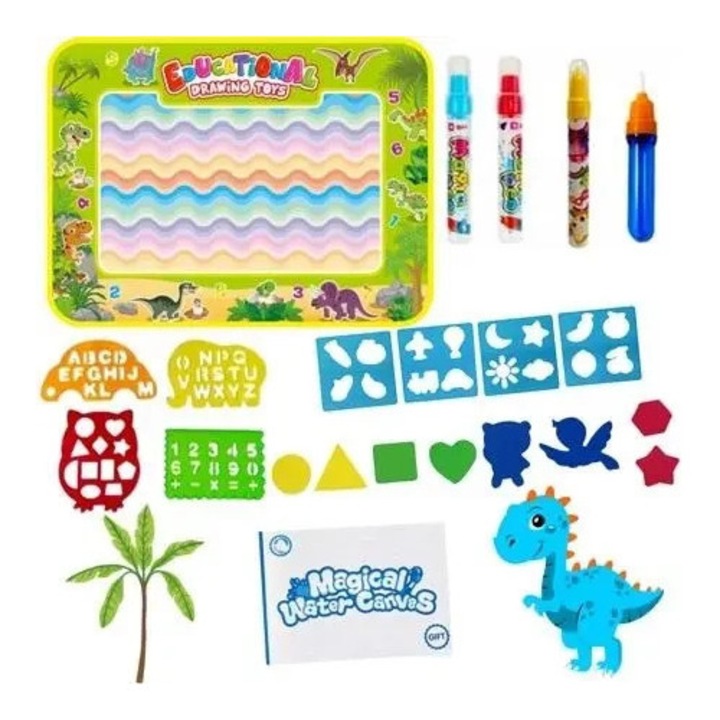 Saltea de apa multifunctionala cu dinozauri, 100x80cm, include markere si sabloane