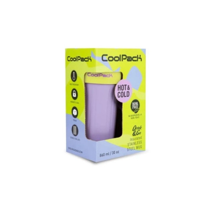 Cana termica PATIO Coffee Mug Jumbo 860ml, inox, violet, cu tub metalic si ustnik din silicon