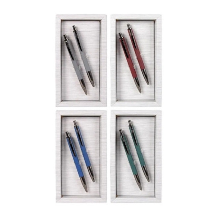 Set instrumente de scris premium Cresco, stilou + creion automat, metalic, multicolor, Gift Box