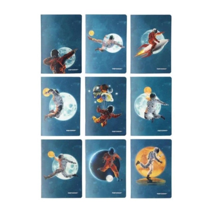 A5 füzet, Narcissus, 60 lap, polipropilén borító, űr témájú grafikával, 9 darabos készlet